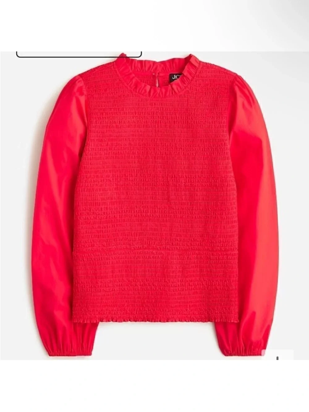 J. Crew Organic Cotton Smocked Ruffle Top in Tomato Red